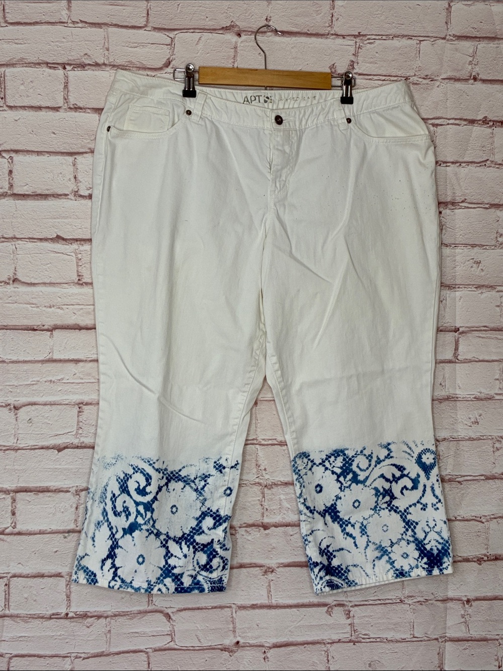Custom Upcycled Lace Crochet Print Cropped Flare Capris Size 18W